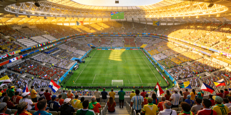 世界杯赛场全景俯瞰图 - 绿茵场与座无虚席的观众席